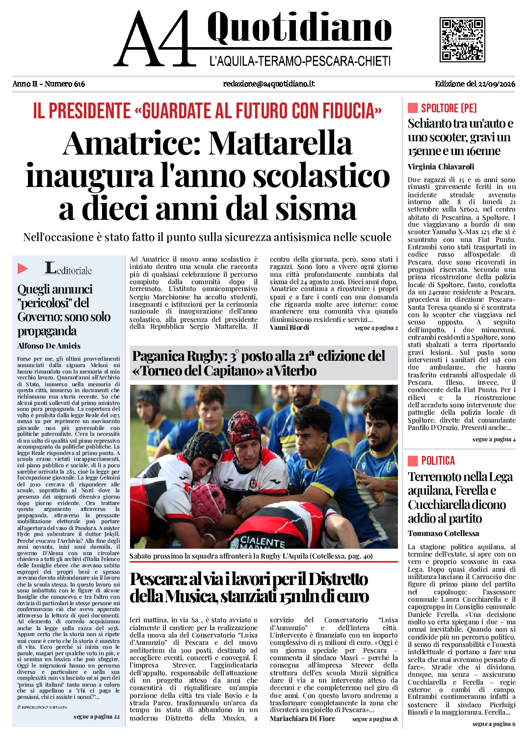 ANNO II - NUMERO 616 - Edizione del 22/09/2026
