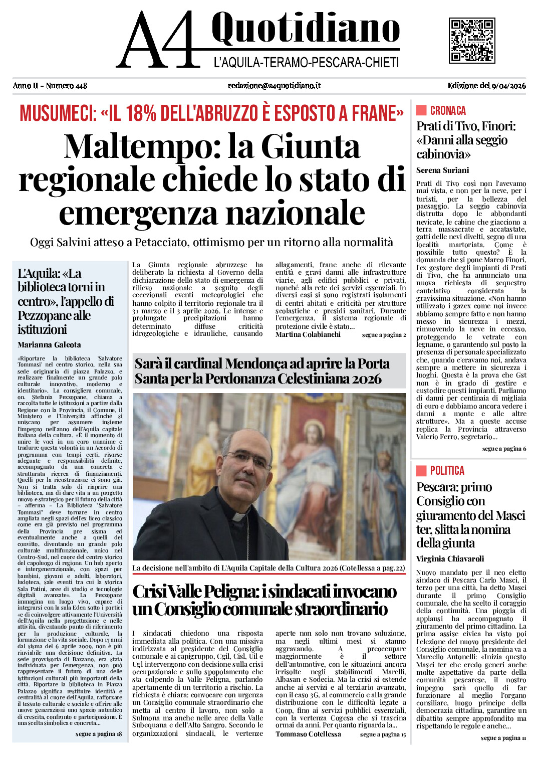 ANNO II - NUMERO 448 - Edizione del 9/04/2026