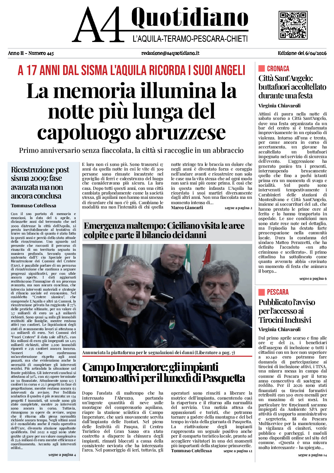 ANNO II - NUMERO 445 - Edizione del 6/04/2026