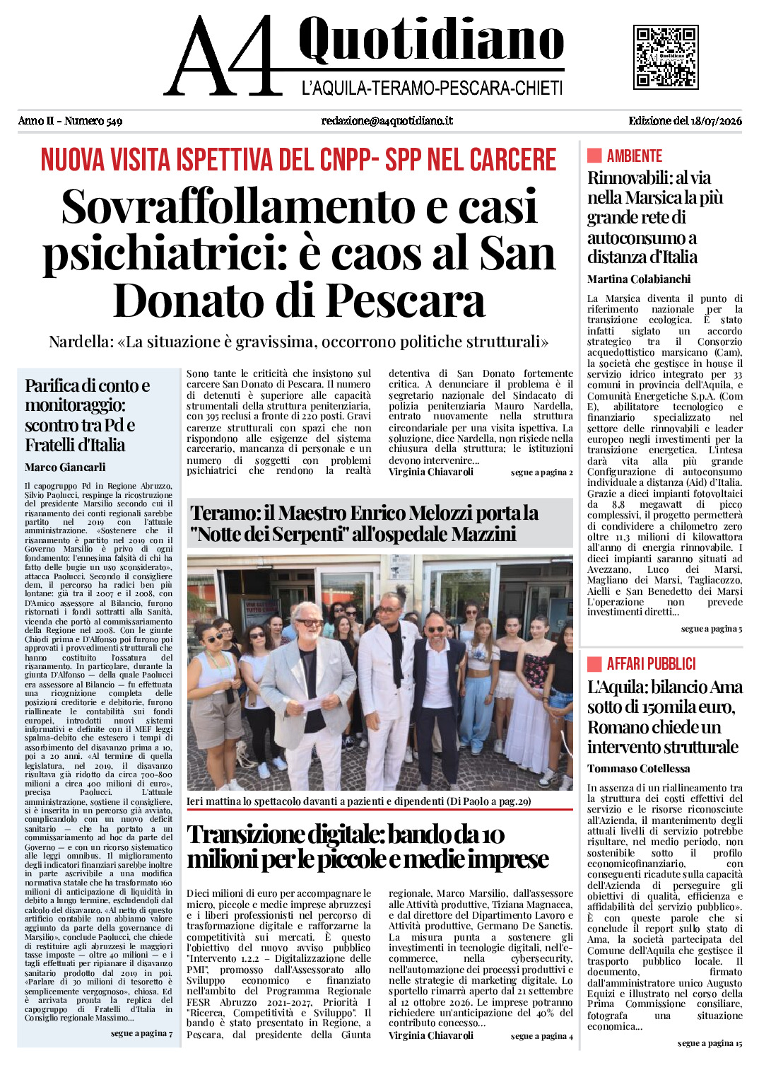 ANNO II - NUMERO 549 - Edizione del 18/07/2026