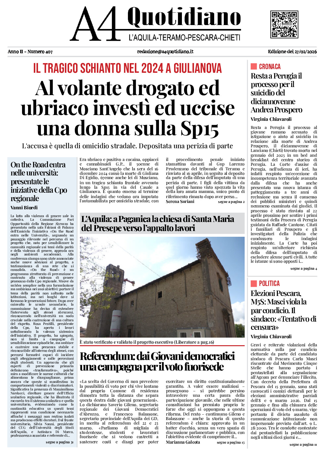 ANNO II - NUMERO 407 - Edizione del 27/02/2026