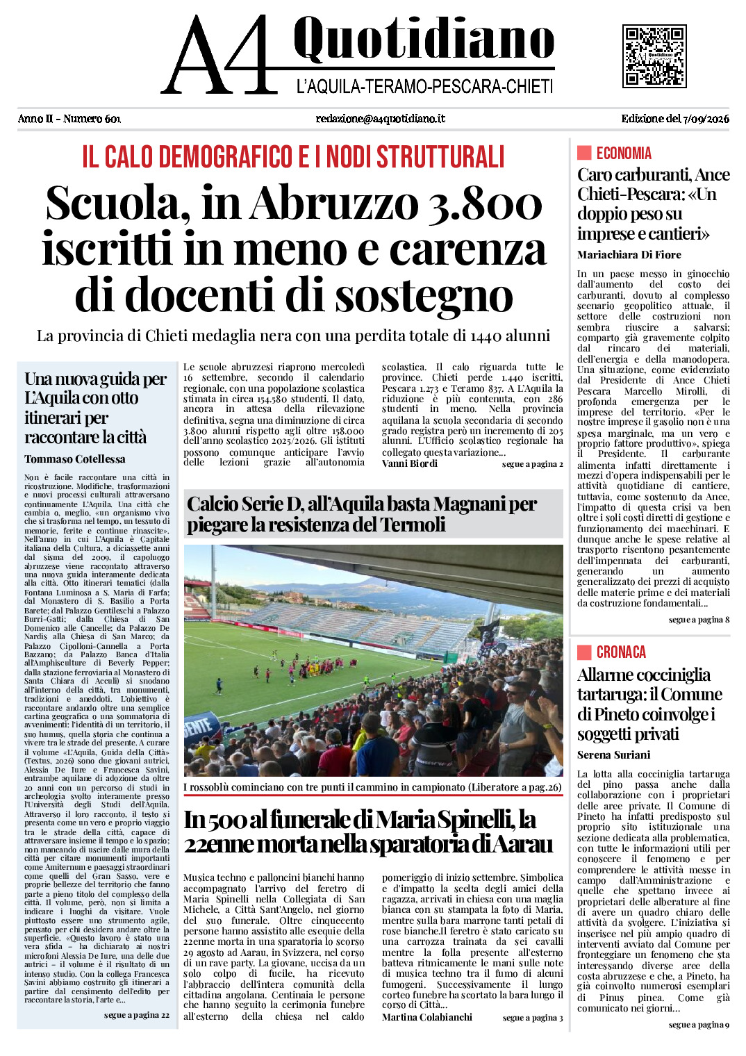 ANNO II - NUMERO 601 - Edizione del 7/09/2026