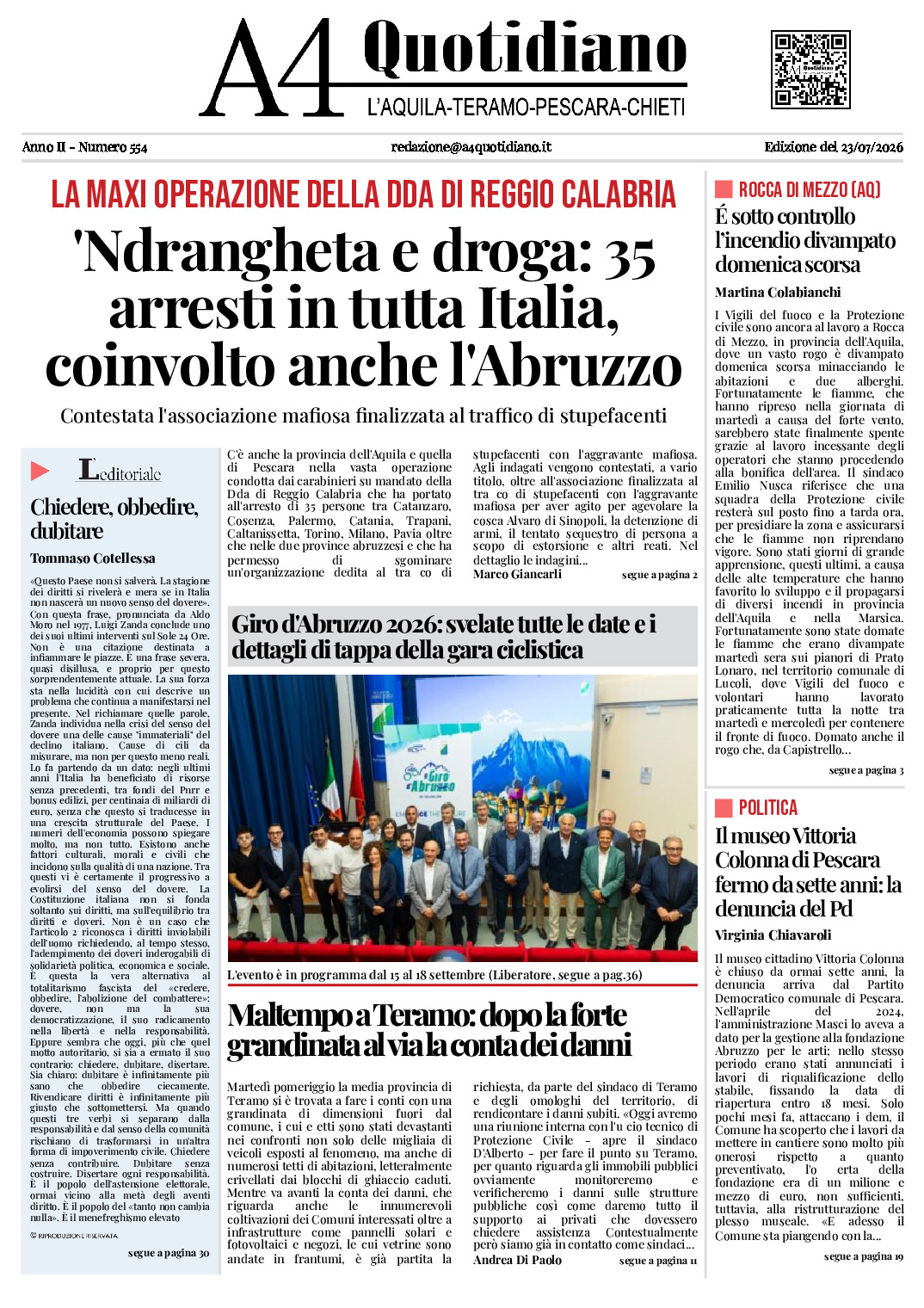 ANNO II - NUMERO 554 - Edizione del 23/07/2026