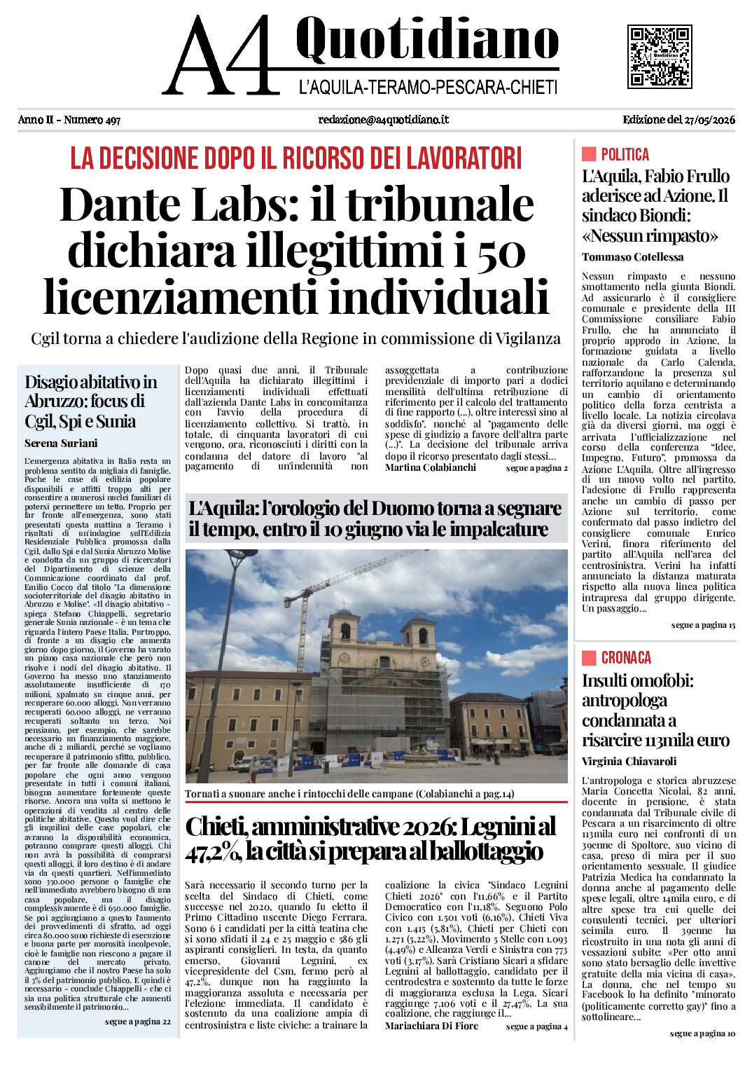 ANNO II - NUMERO 497 - Edizione del 27/05/2026