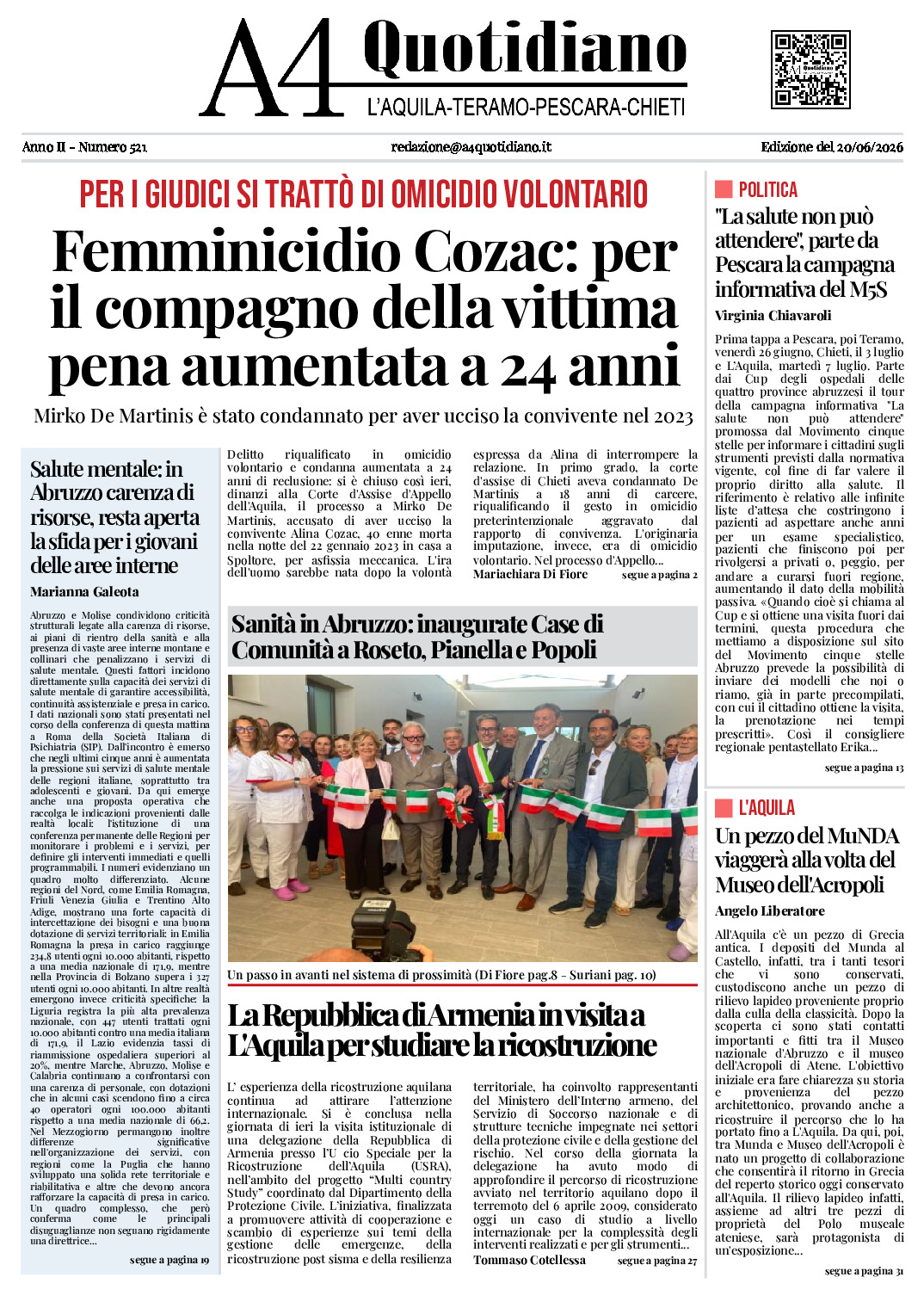 ANNO II - NUMERO 521 - Edizione del 20/06/2026