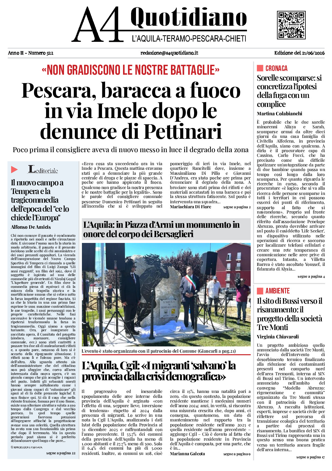 ANNO II - NUMERO 522 - Edizione del 21/06/2026