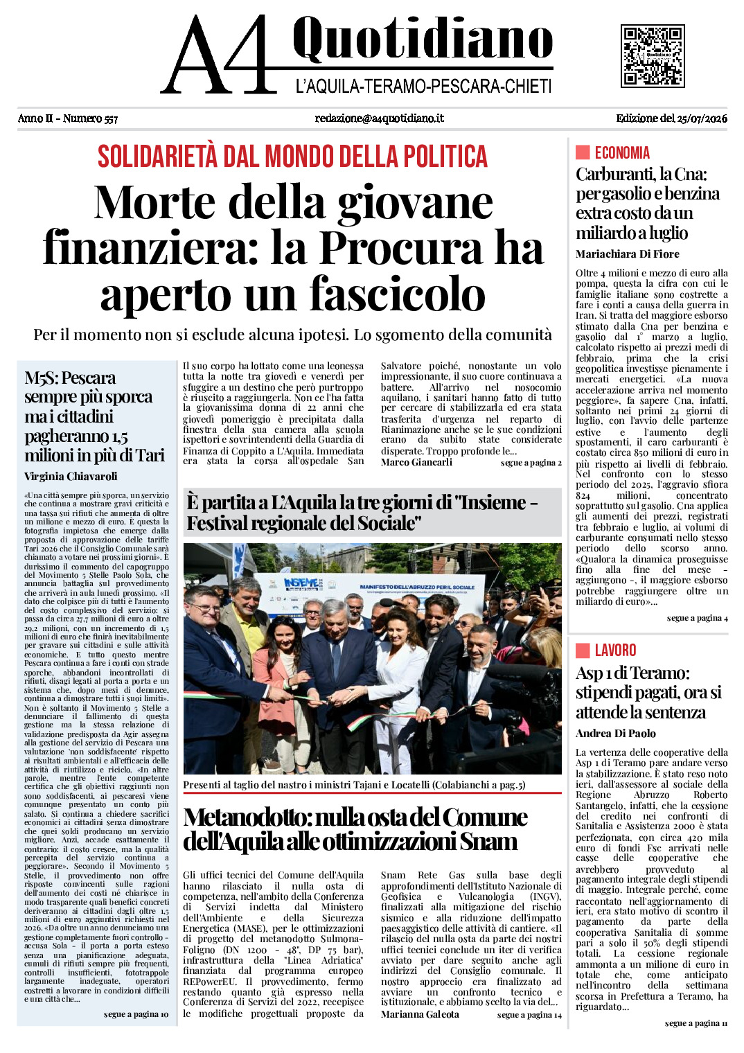 ANNO II - NUMERO 557 - Edizione del 25/07/2026