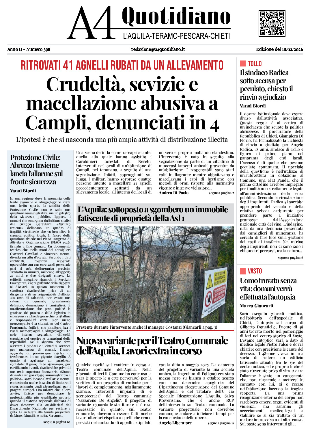 ANNO II - NUMERO 398 - Edizione del 18/02/2026