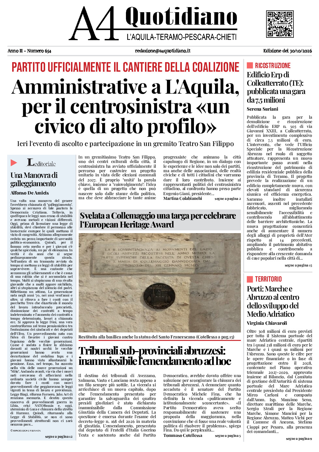 ANNO II - NUMERO 654 - Edizione del 30/10/2026