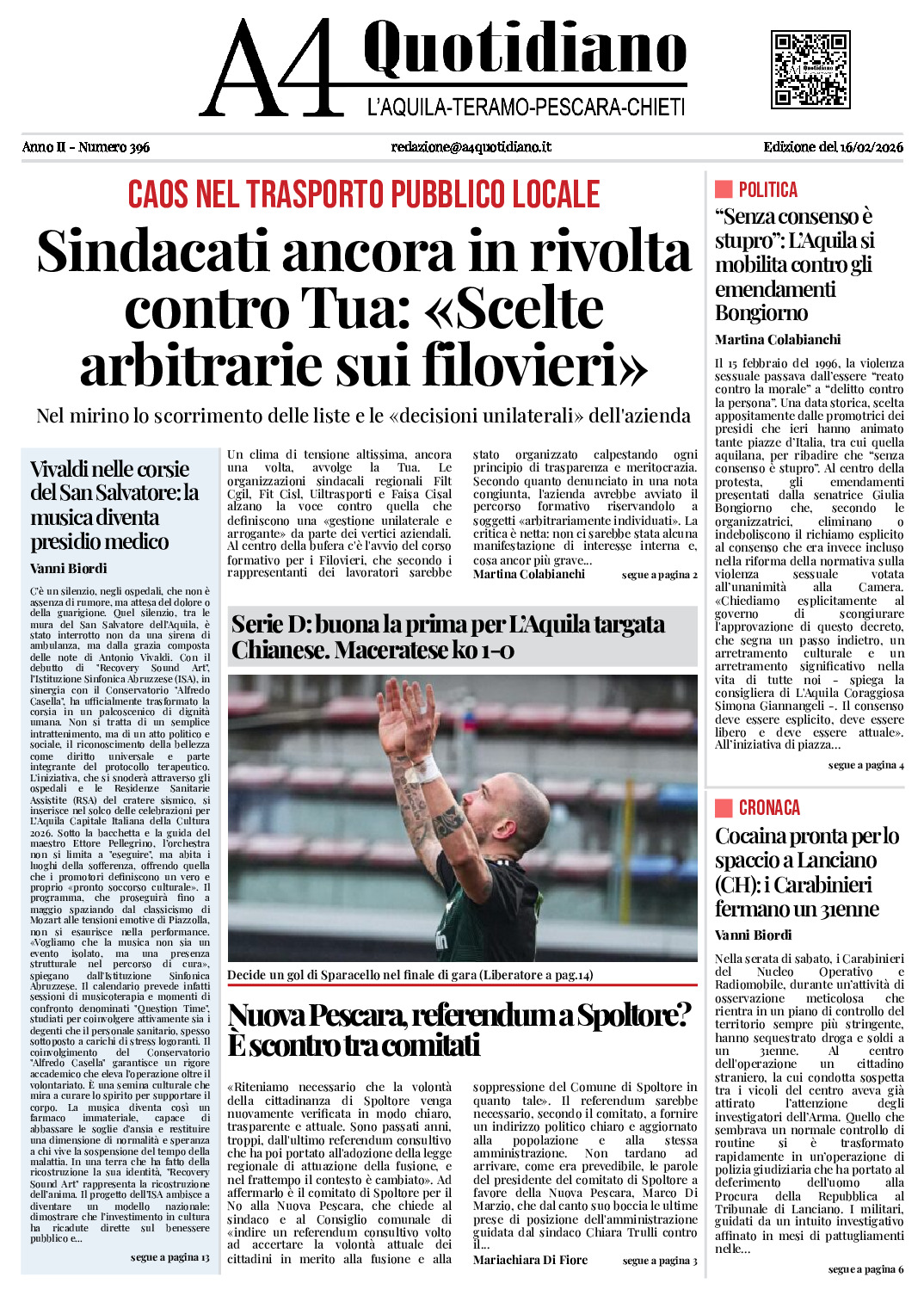 ANNO II - NUMERO 396 - Edizione del 16/02/2026