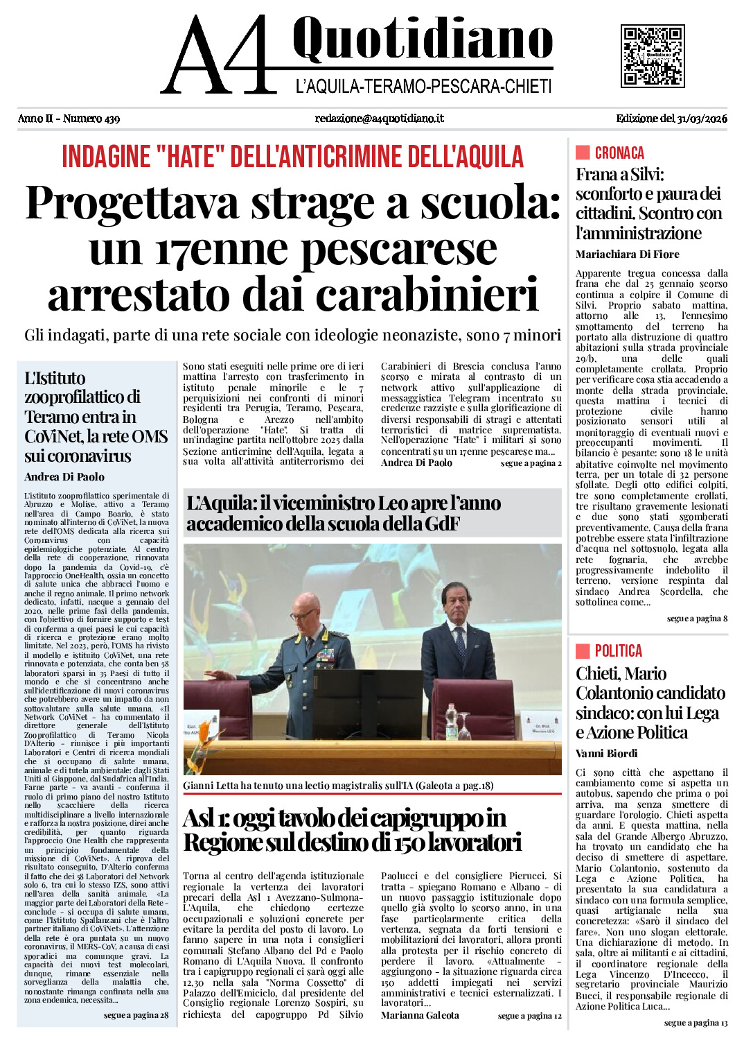 ANNO II - NUMERO 439 - Edizione del 31/03/2026