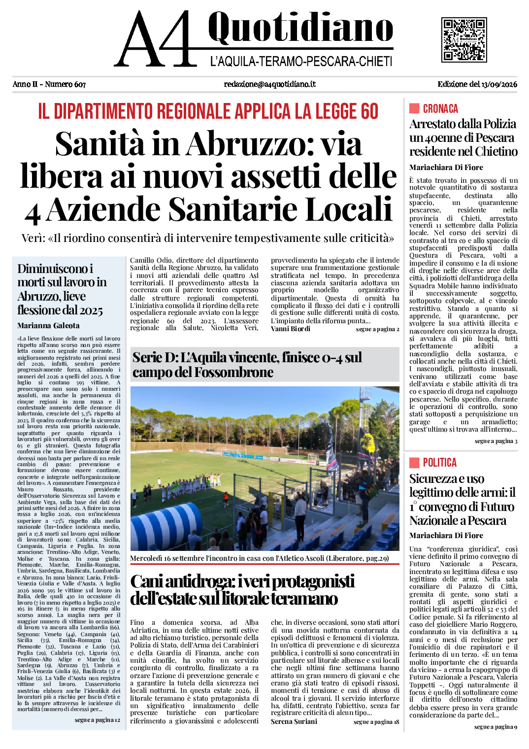 ANNO II - NUMERO 607 - Edizione del 13/09/2026